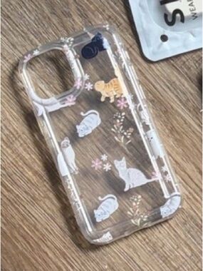 Clear Cat Print iPhone Case with Pastel Accents